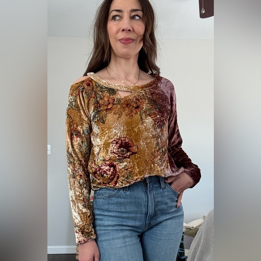 Chaser Keyhole Crushed Velvet Blouse
